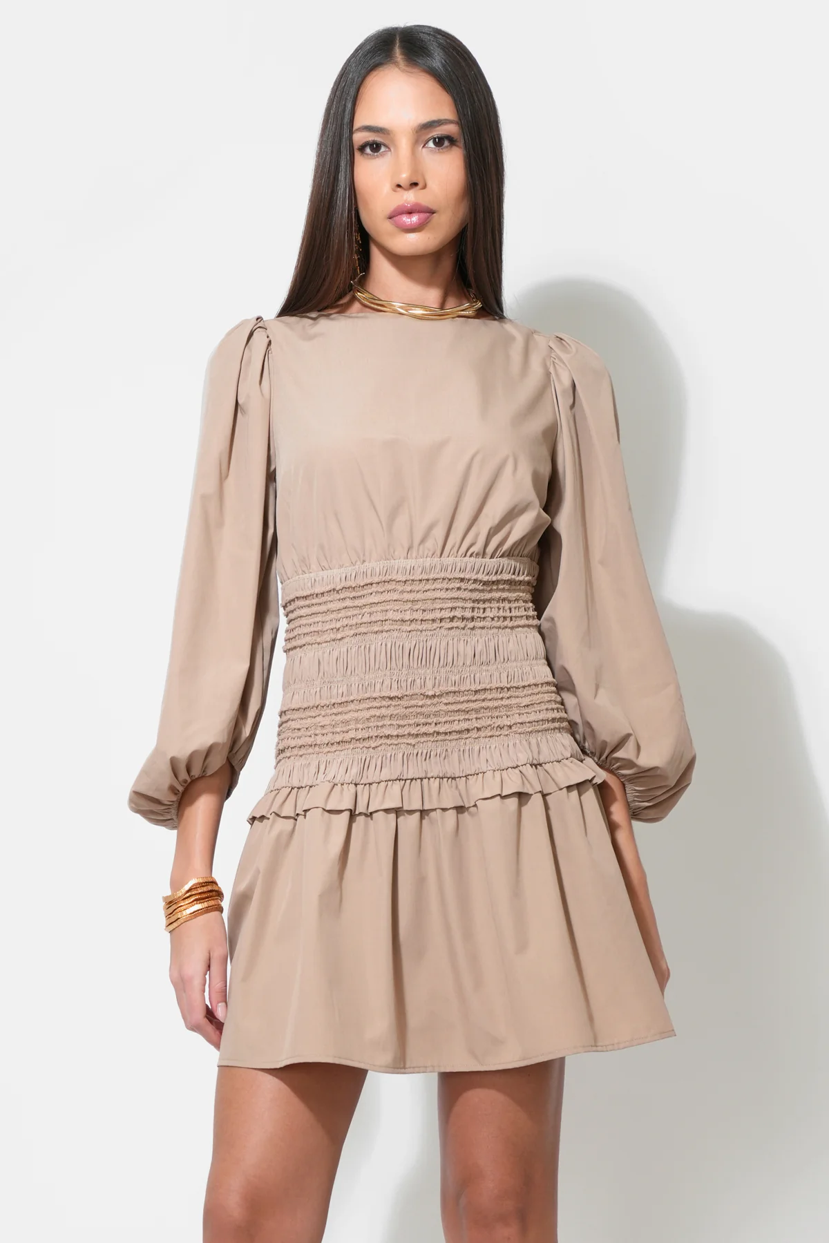 Nola Long Sleeve Smocked Mini Dress - Image 3