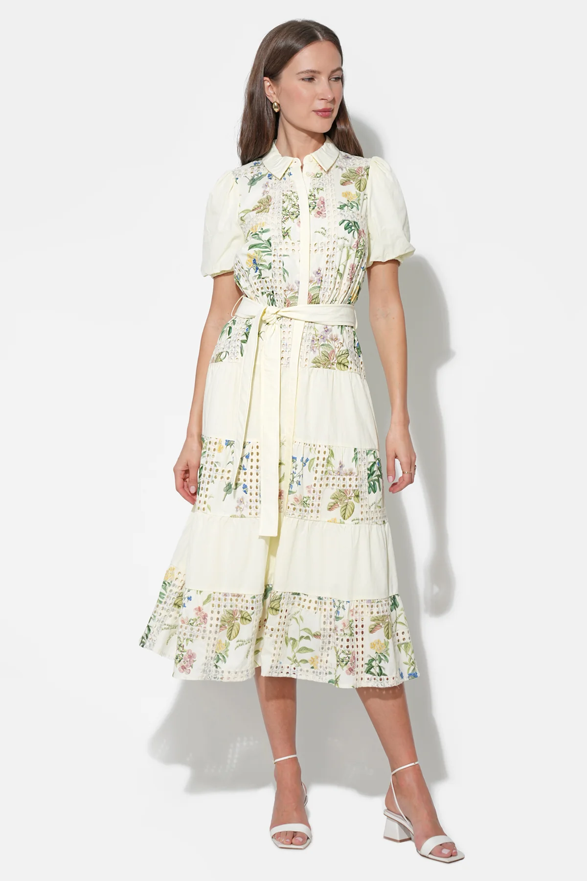 Octavia Embroidery Eyelet Tiered Midi Dress
