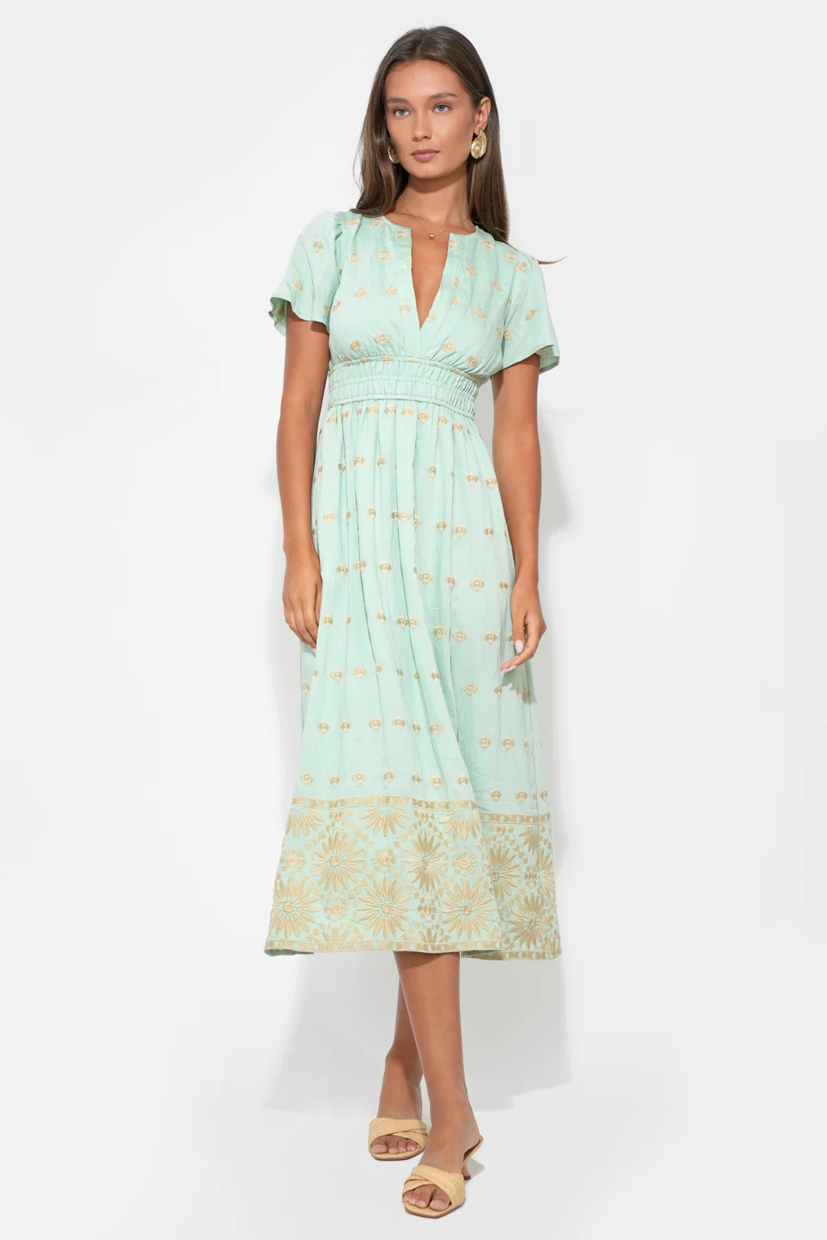 Odessa Embroidery Midi Dress