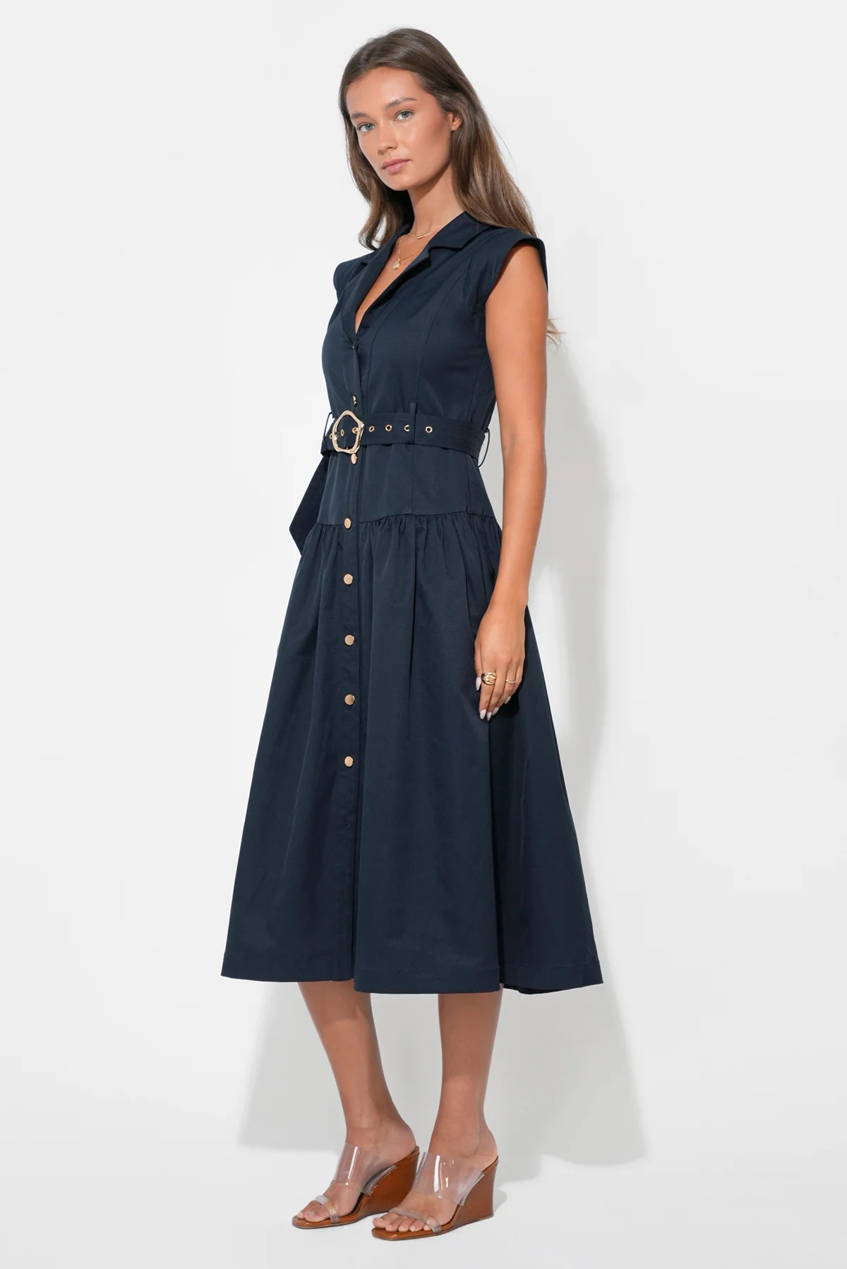 Olivia Button Up Belted Shirt Midi Dress - Image 3