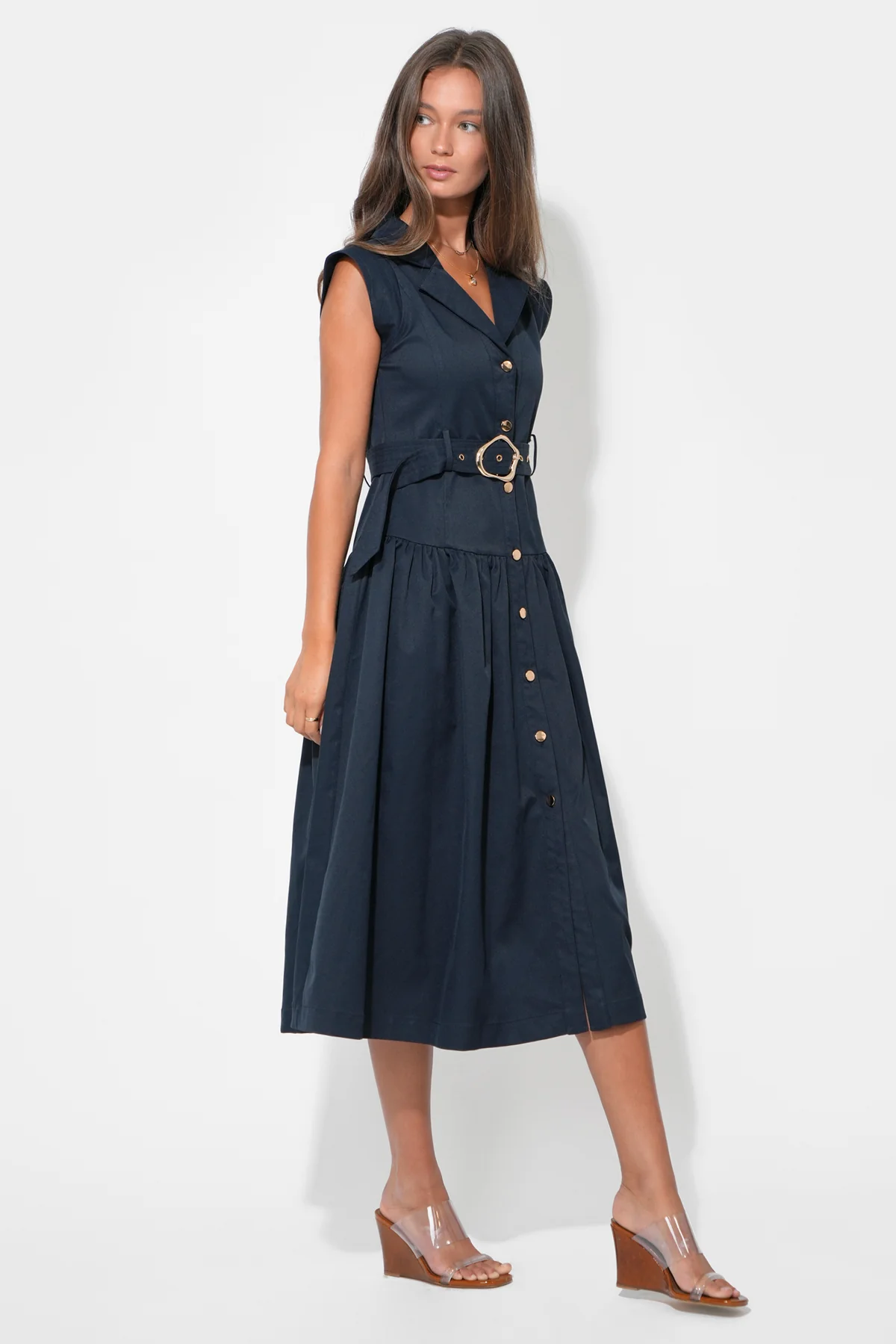 Olivia Button Up Belted Shirt Midi Dress - Image 4