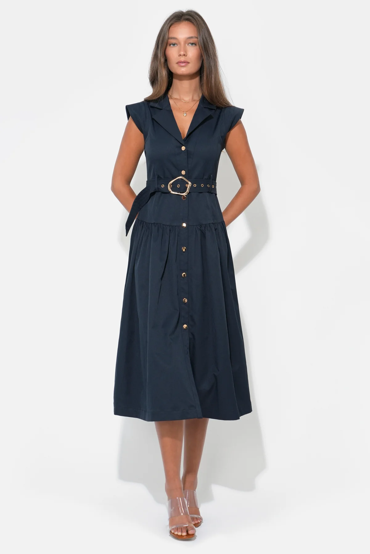 Olivia Button Up Belted Shirt Midi Dress - Image 5