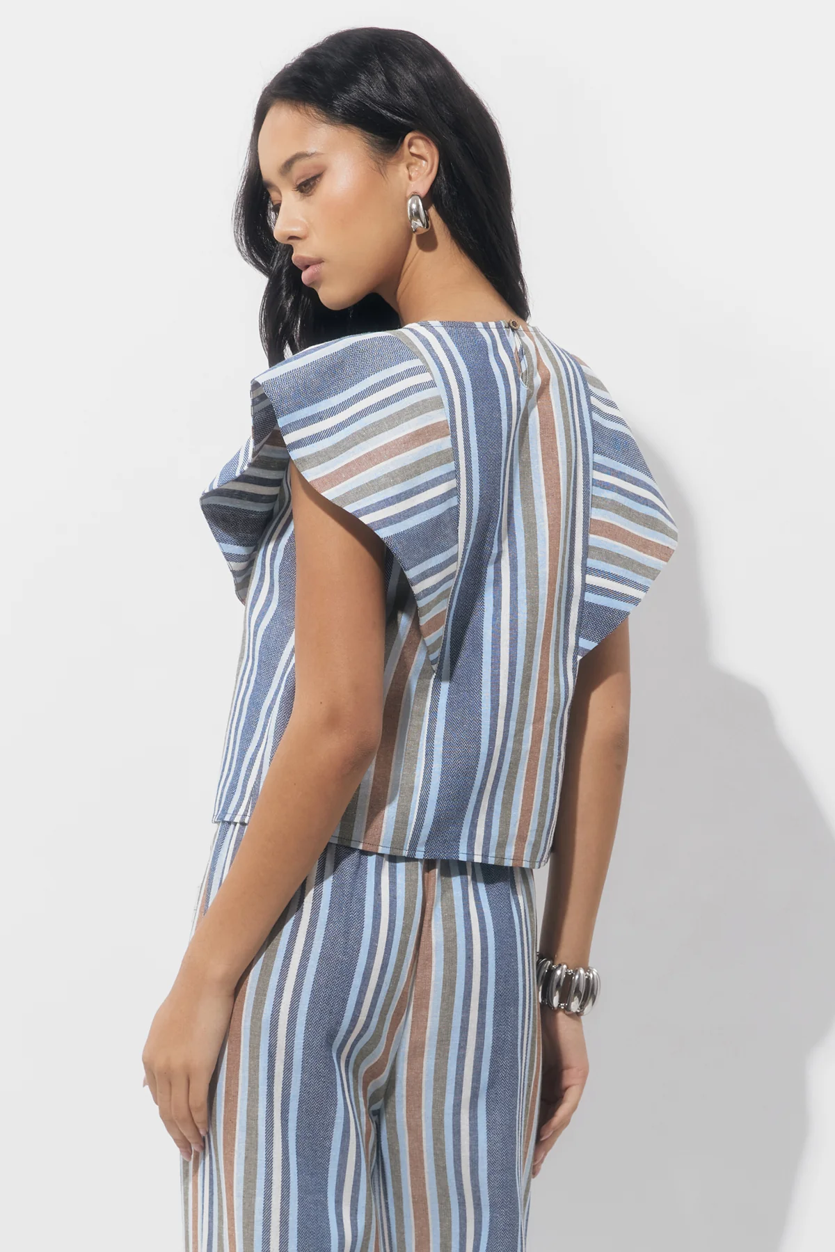 Palma Stripe Flutter Sleeve Top - Image 2
