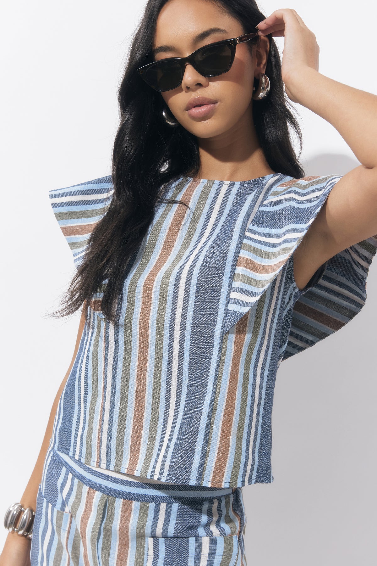 Palma Stripe Flutter Sleeve Top - Image 3