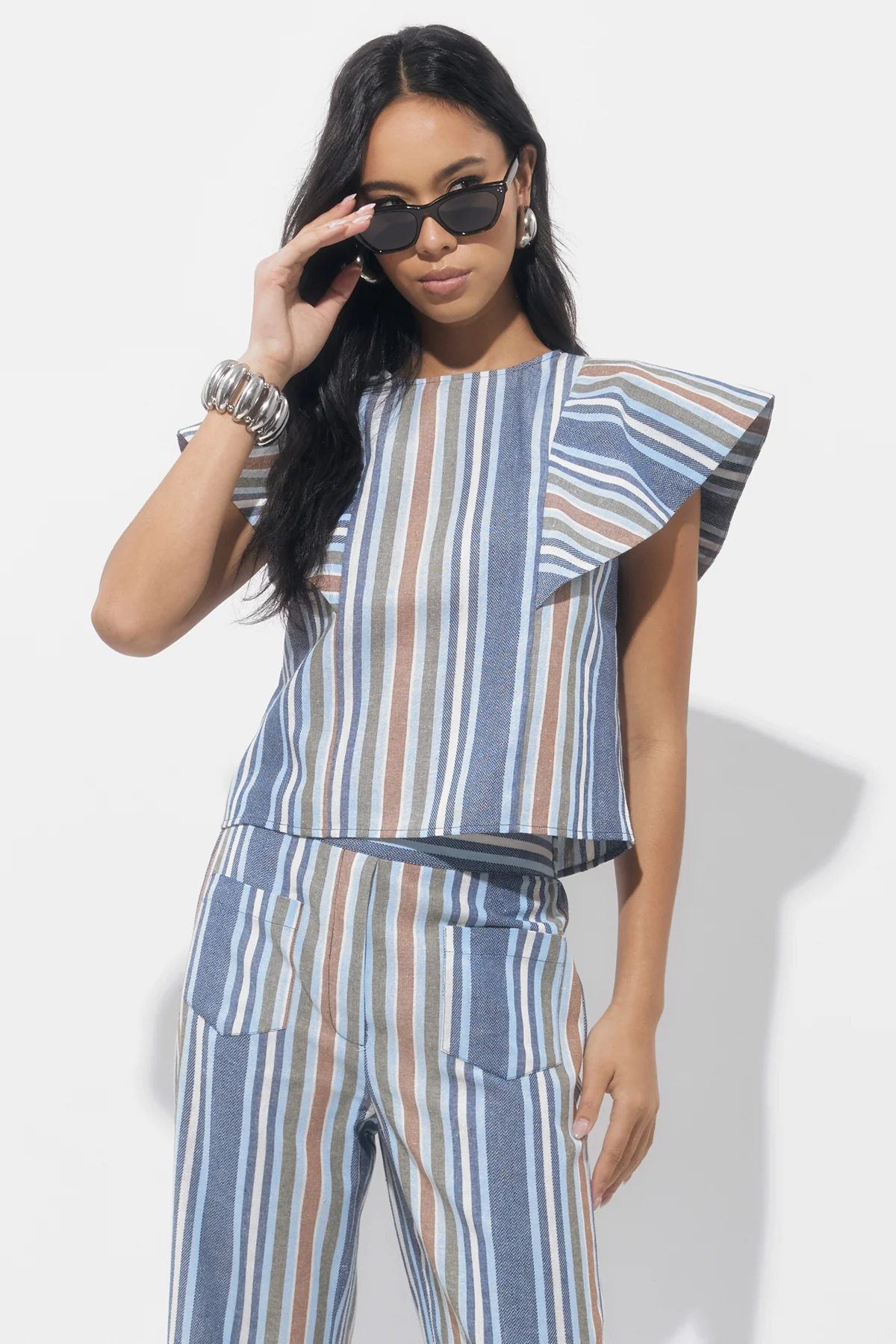 Palma Stripe Flutter Sleeve Top - Image 4