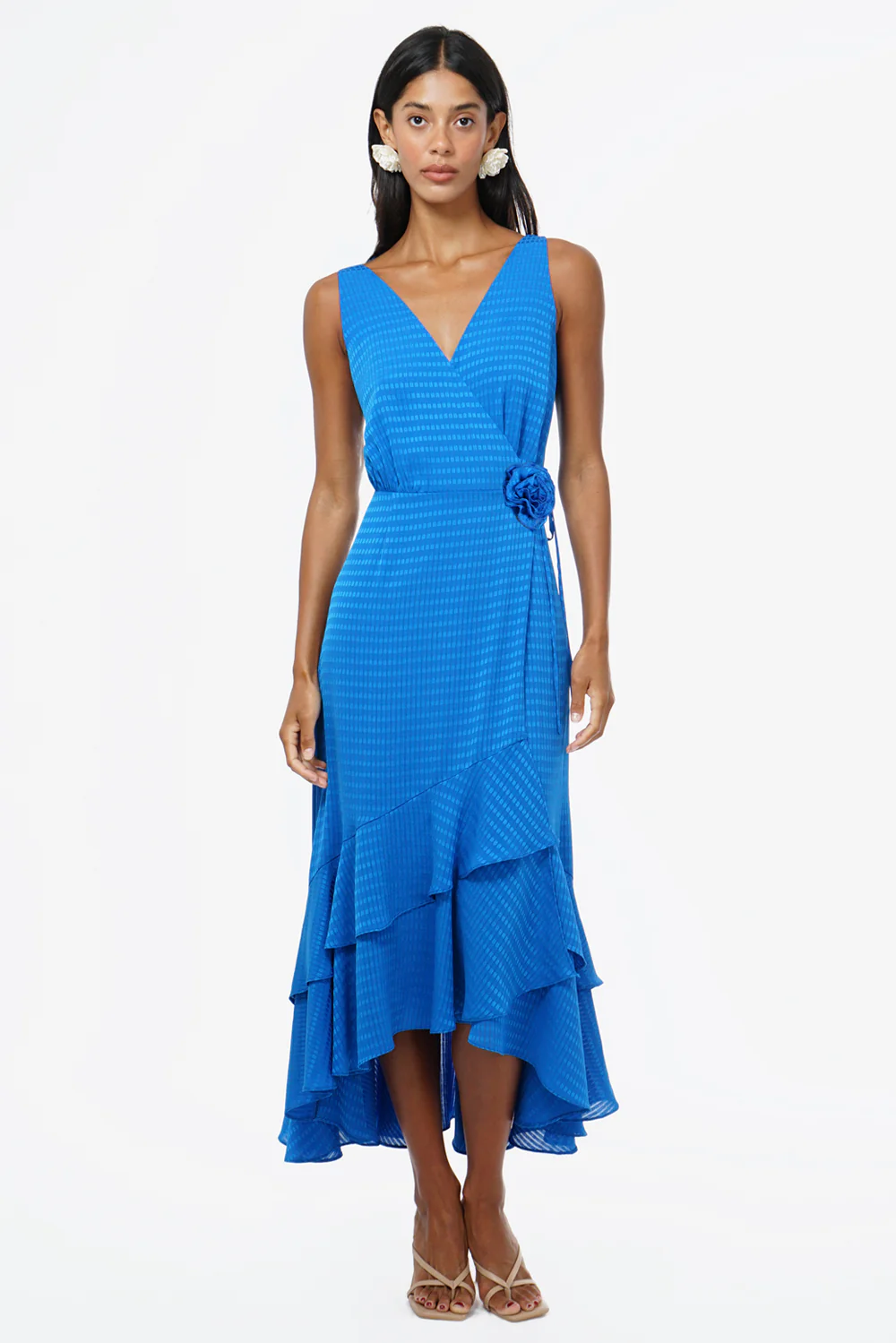 Patricia Textured Rosette Wrap Midi Dress