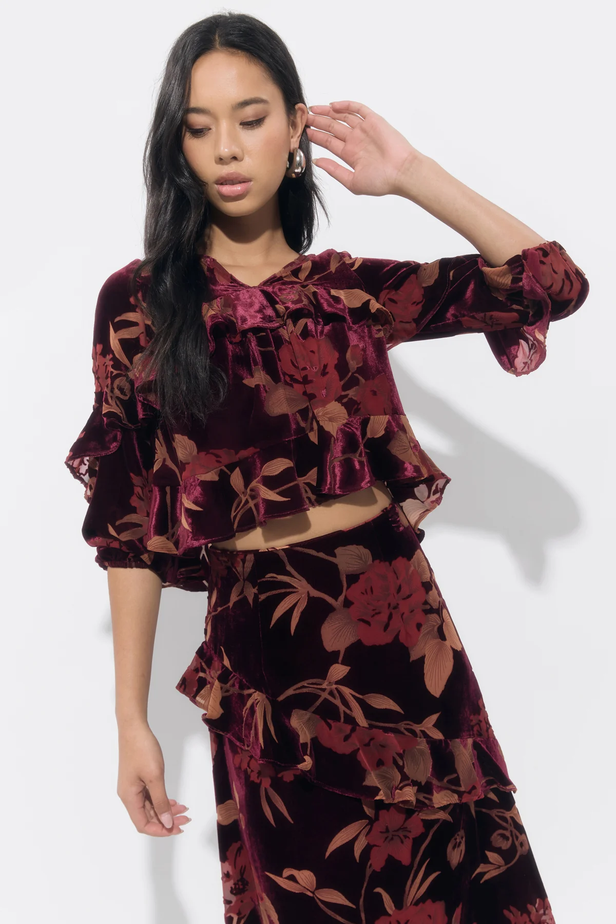 Reese V Neck Flutter Sleeve Velvet Burnout Top - Image 3