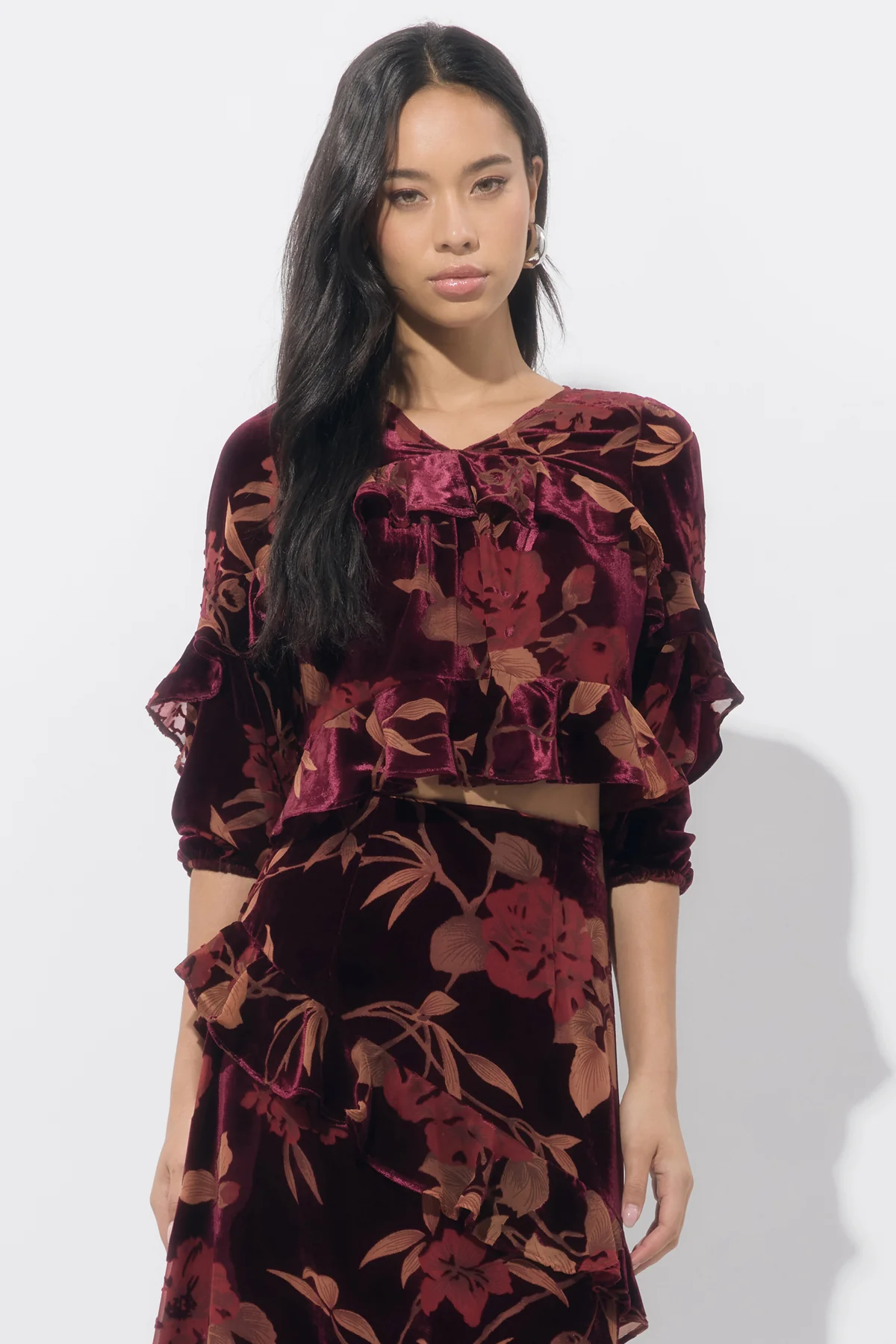Reese V Neck Flutter Sleeve Velvet Burnout Top - Image 5