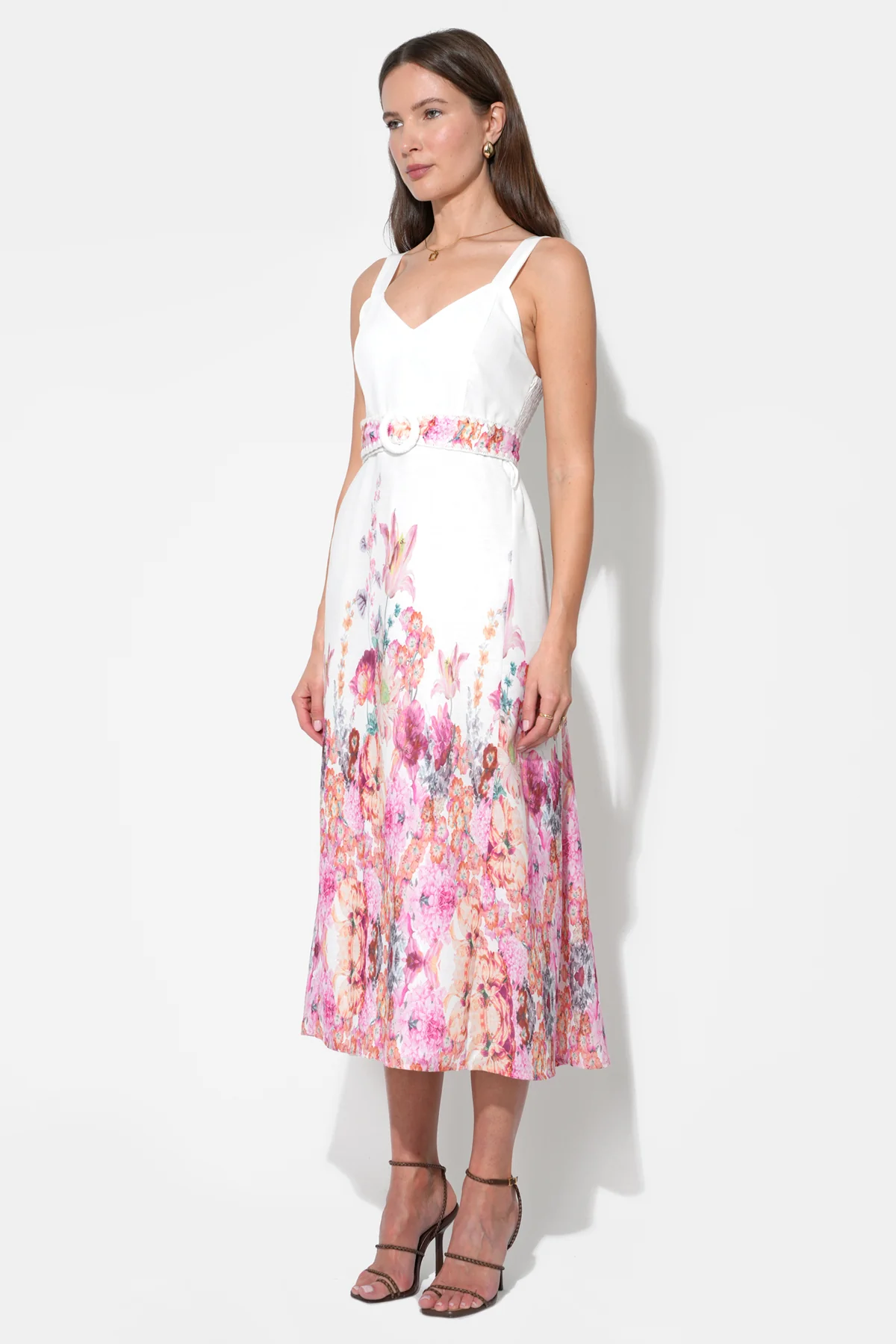 Remi V-Neck Floral Placement Midi Dress - Image 3