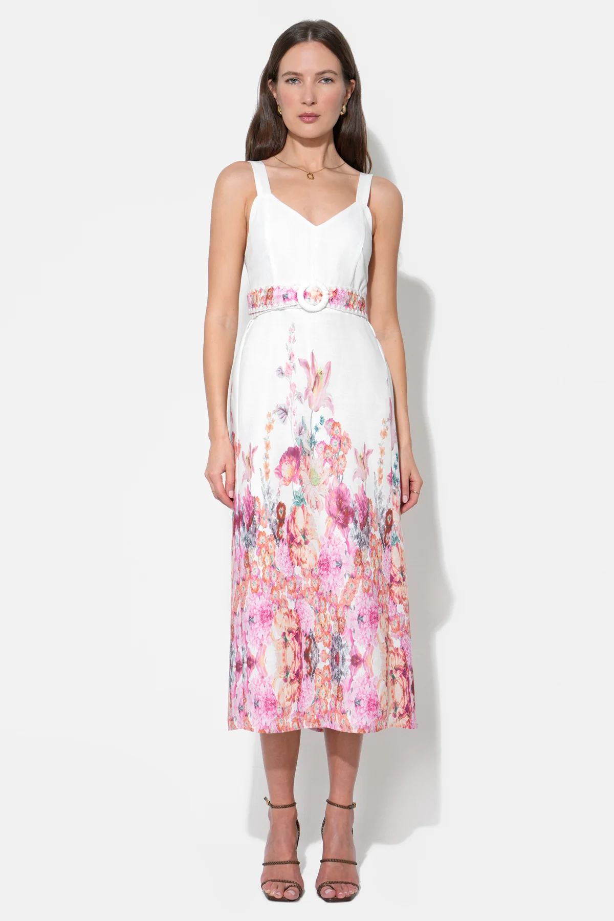 Remi V-Neck Floral Placement Midi Dress - Image 4