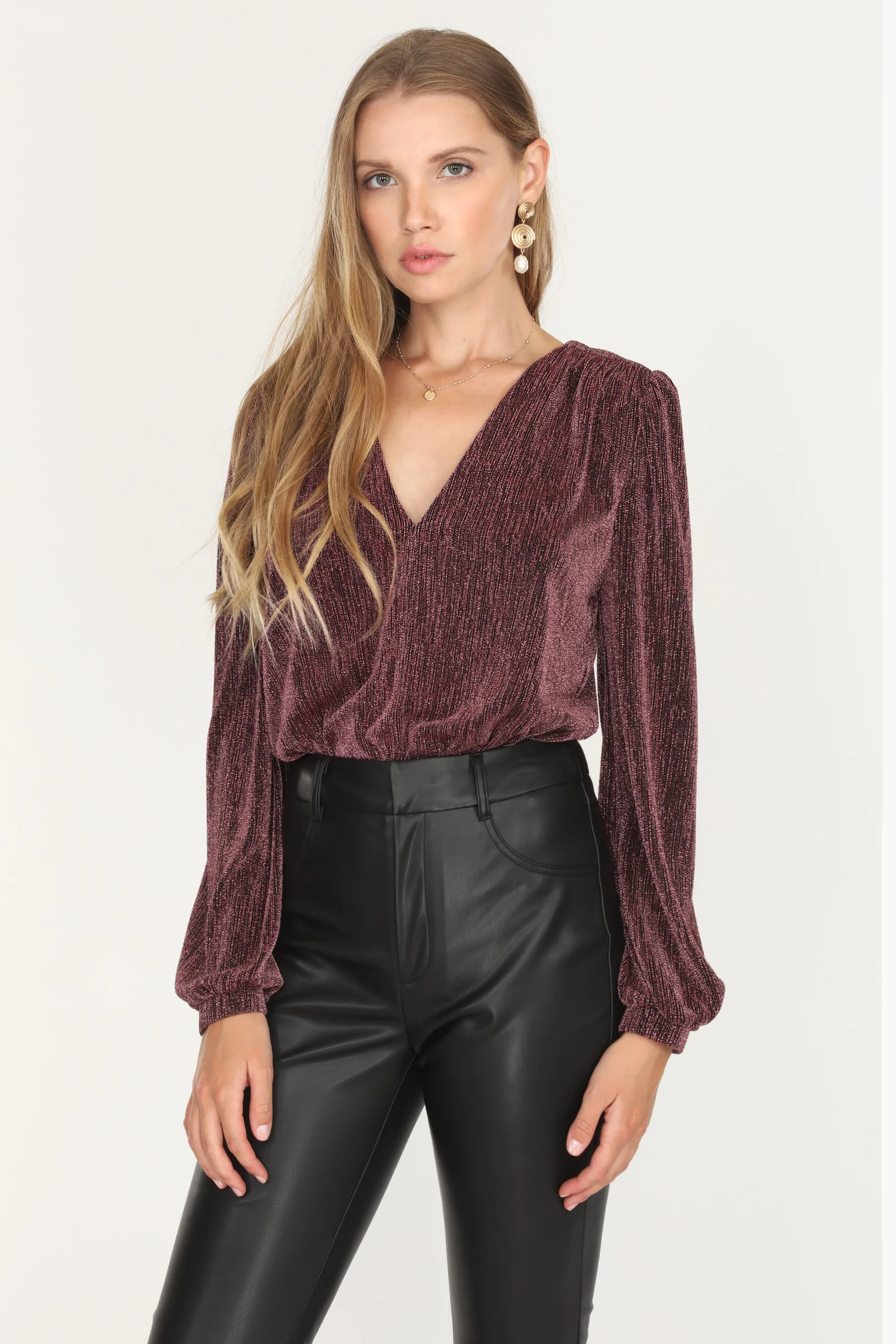 Rhea Metallic Plunge Knit Bodysuit - Image 2