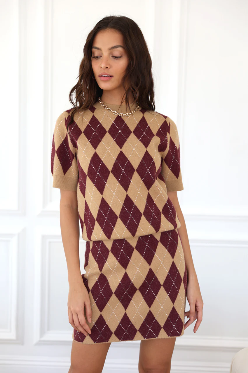 Rina Argyle Knit Mini Skirt