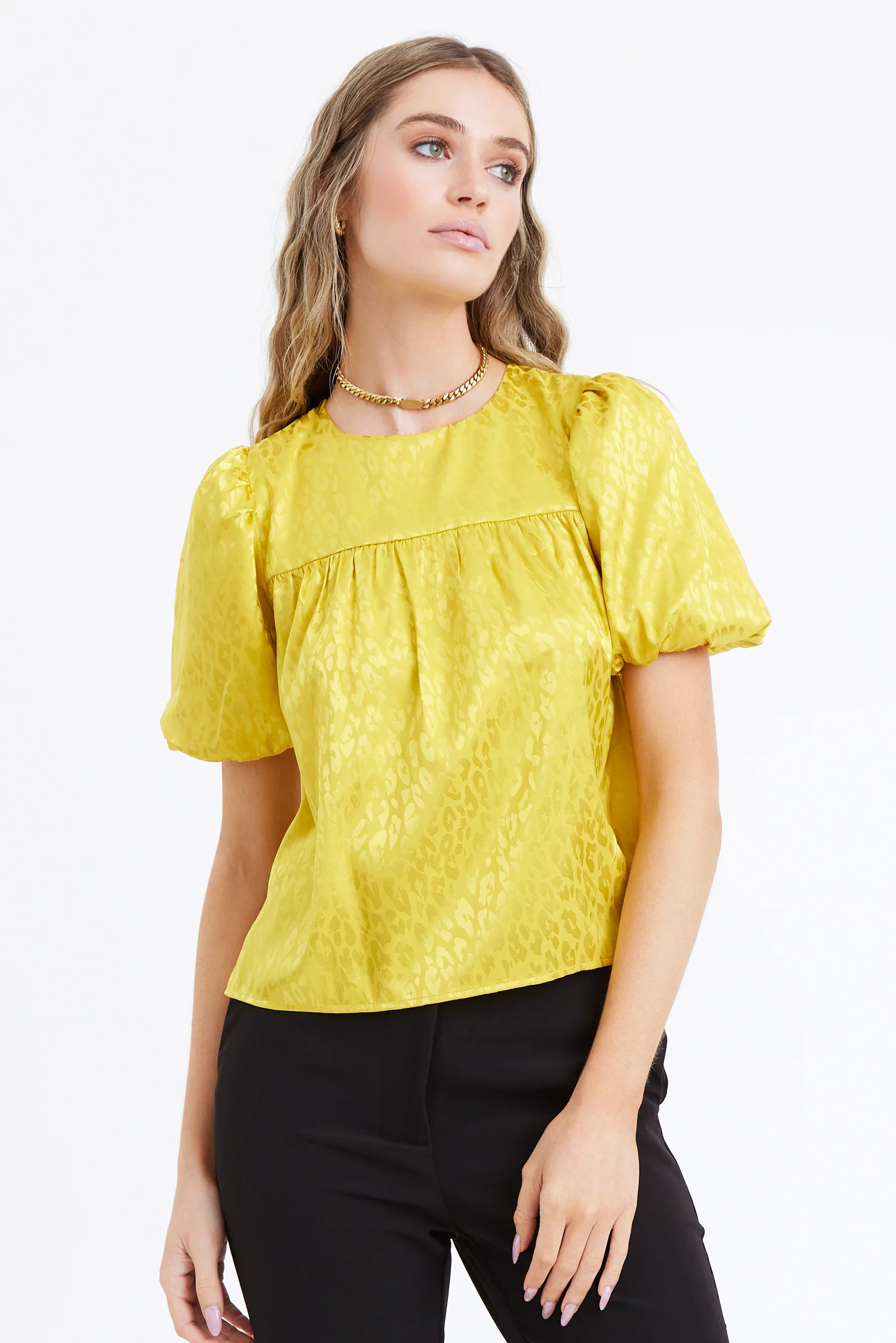 Rocinda Jacquard Open Back Puff Sleeve Blouse - Image 3