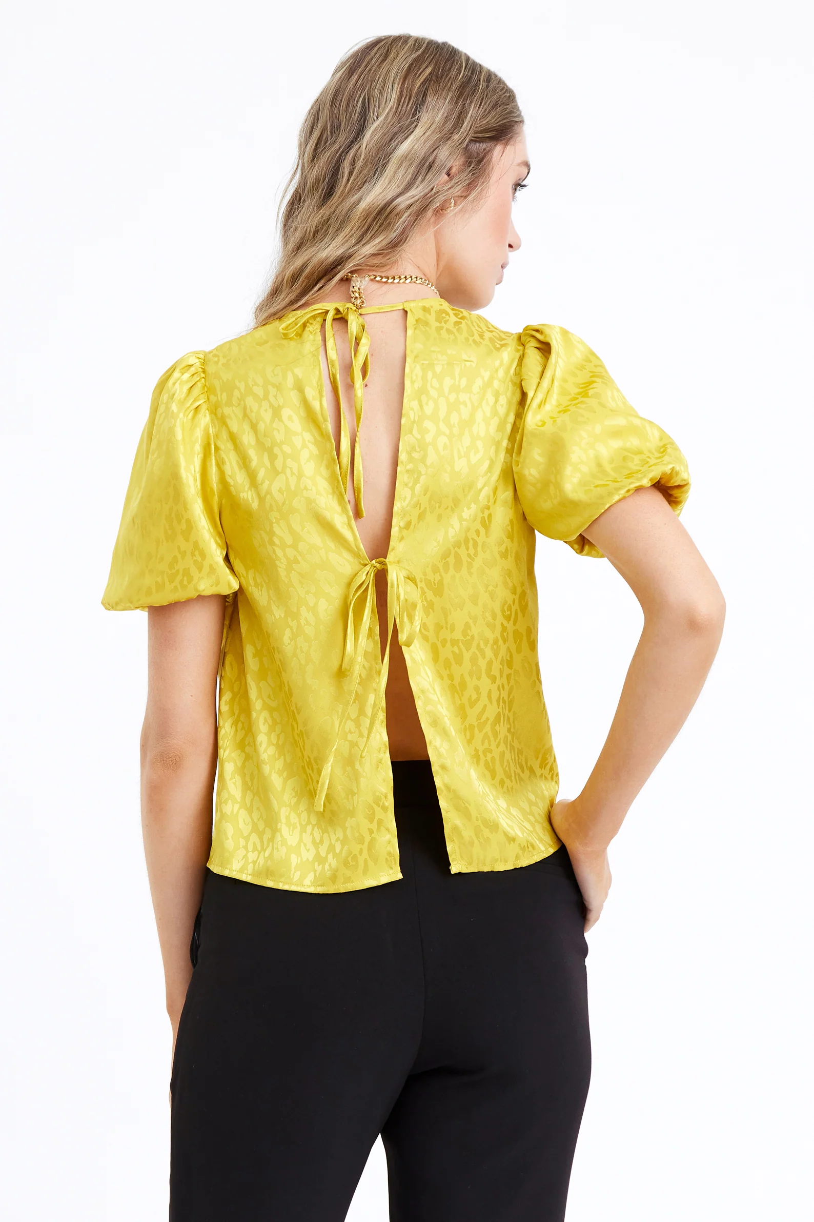 Rocinda Jacquard Open Back Puff Sleeve Blouse - Image 4
