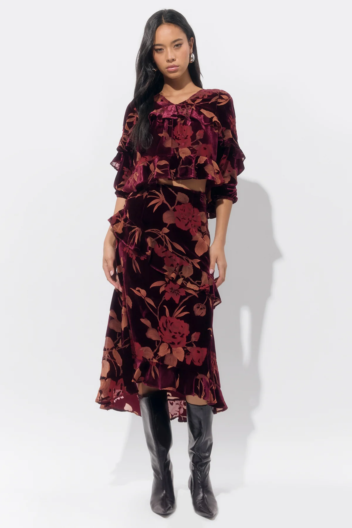 Ryanne Flutter Velvet Burnout Skirt - Image 3