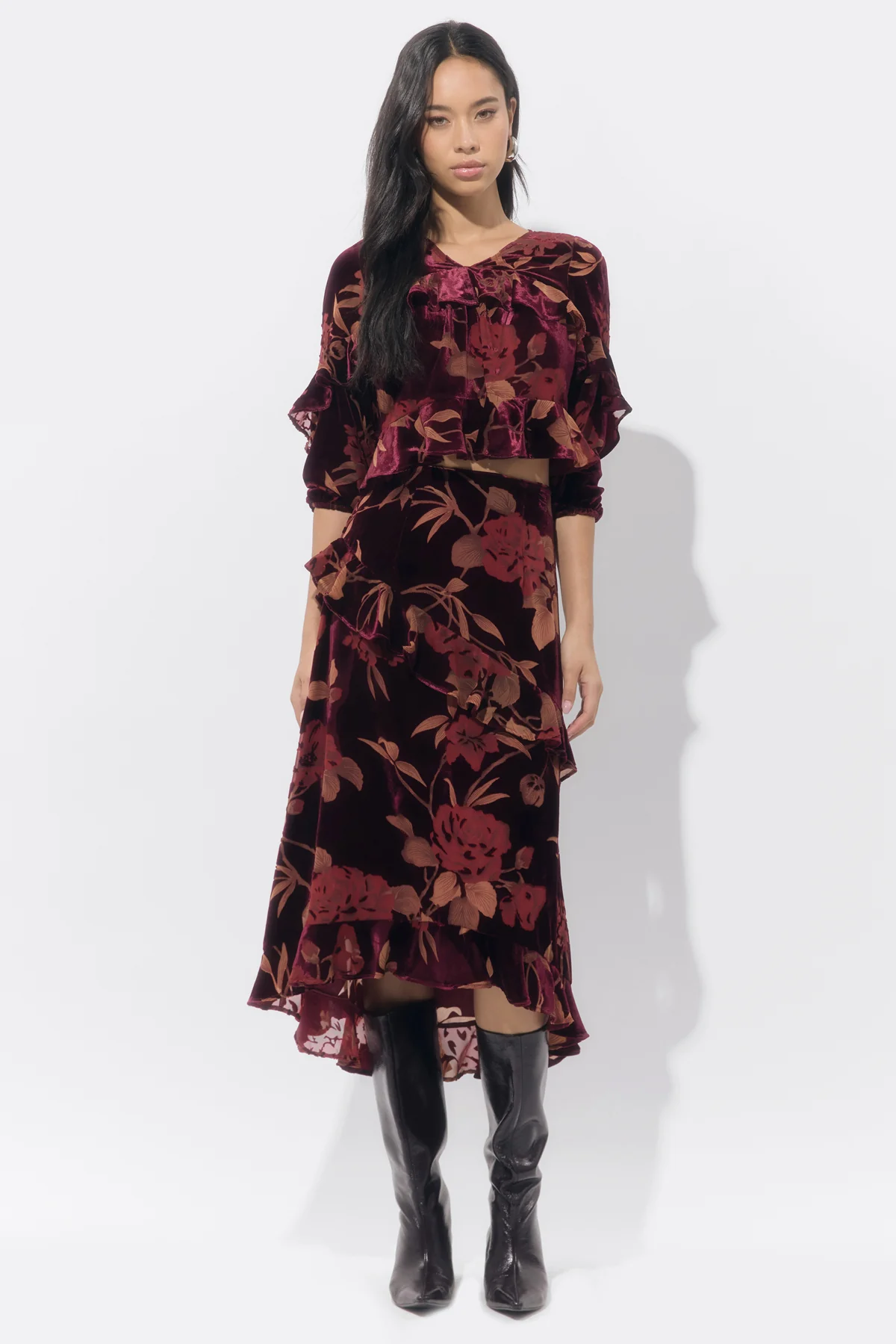 Ryanne Flutter Velvet Burnout Skirt - Image 5