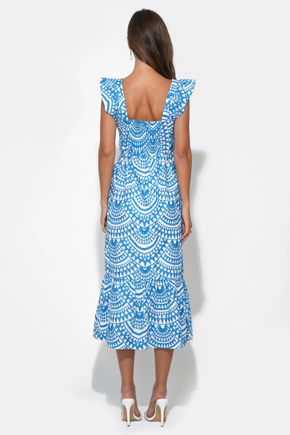 Sadie Flutter Sleeve Embroidery Midi Dress - Image 2