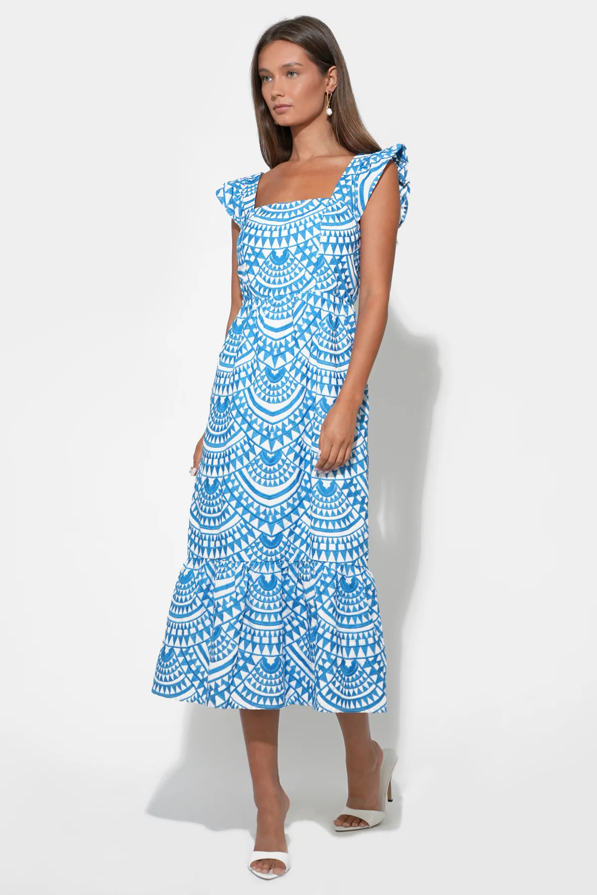 Sadie Flutter Sleeve Embroidery Midi Dress - Image 3