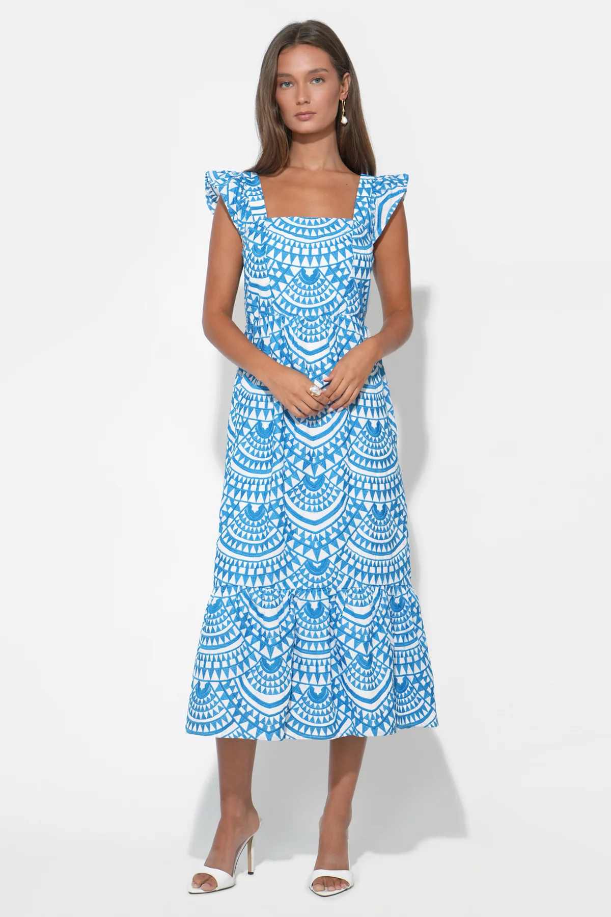 Sadie Flutter Sleeve Embroidery Midi Dress - Image 4
