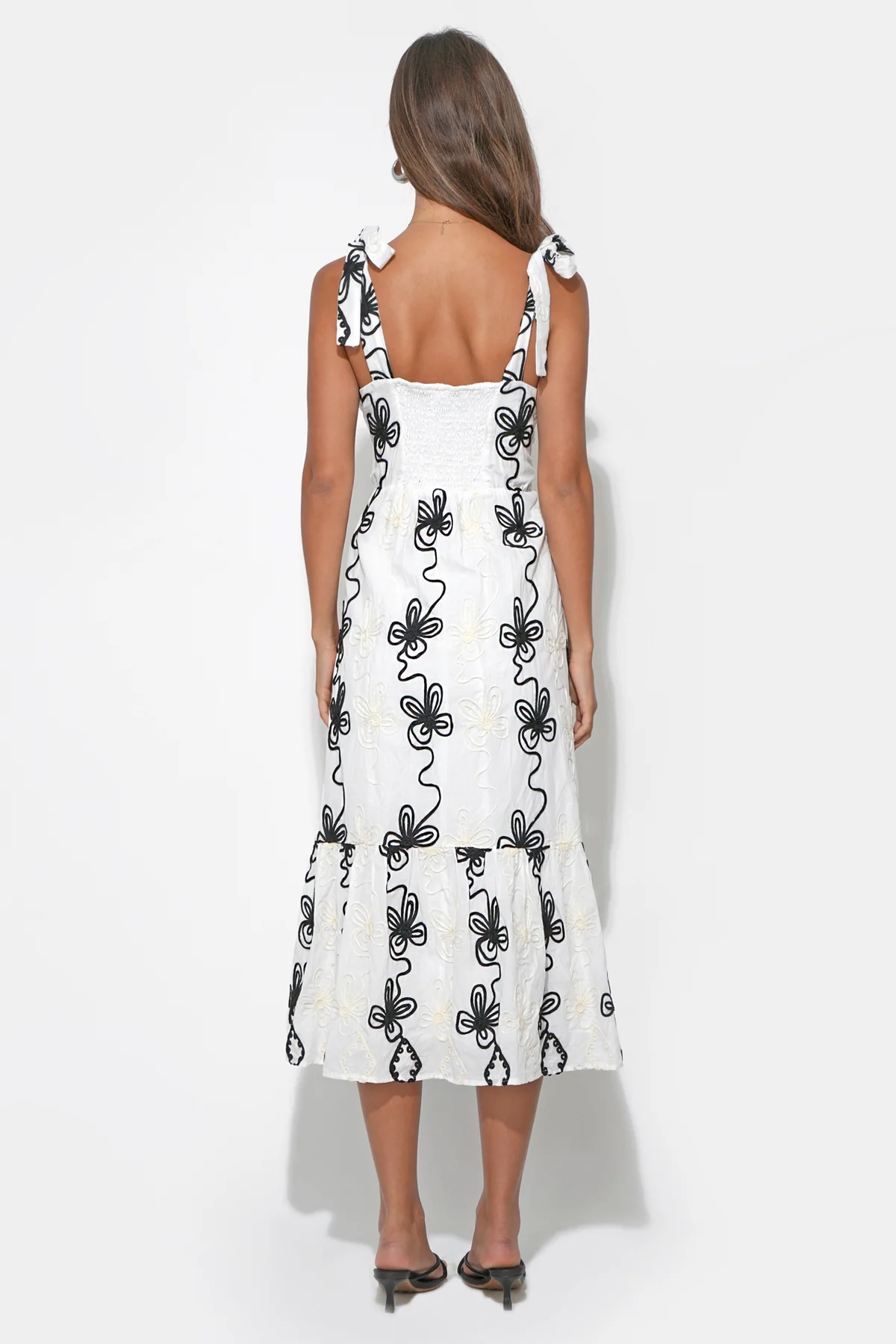 Seraphina Bow Straps Embroidery Midi Dress - Image 2