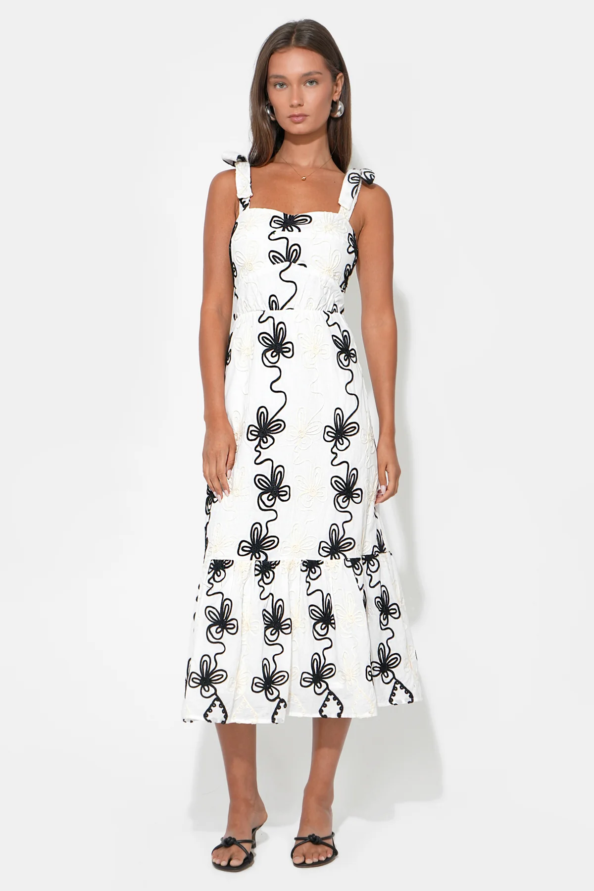 Seraphina Bow Straps Embroidery Midi Dress - Image 4