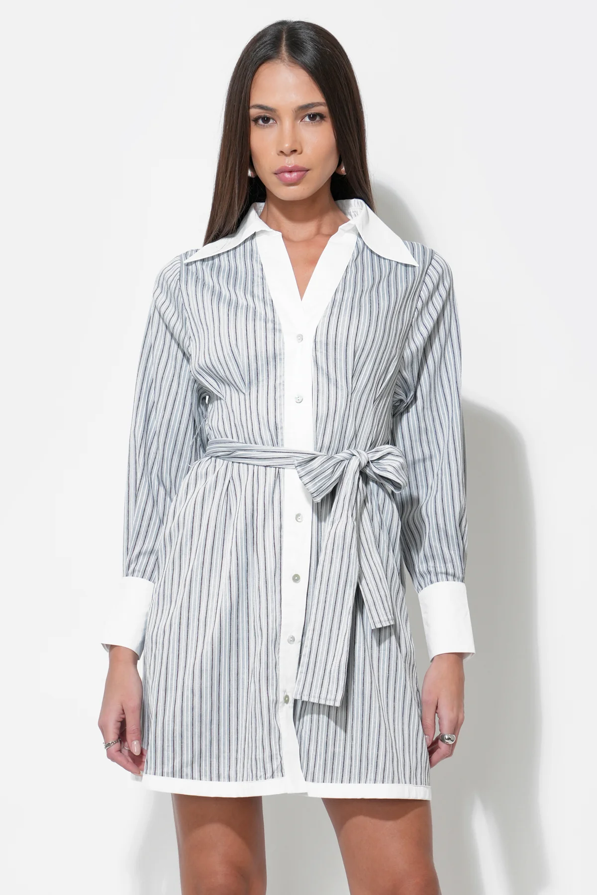 Sola Stripe Mini Button Up Shirt Dress