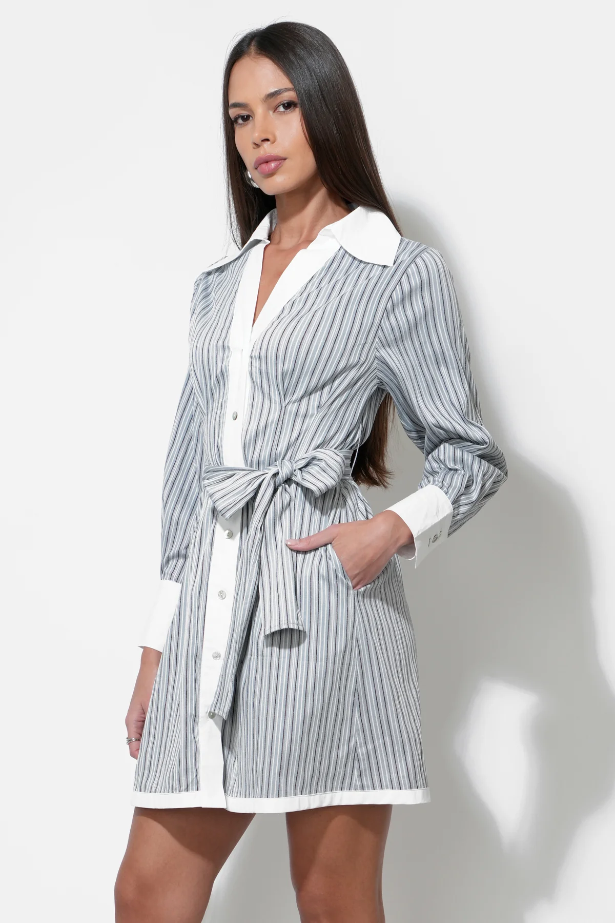 Sola Stripe Mini Button Up Shirt Dress - Image 2