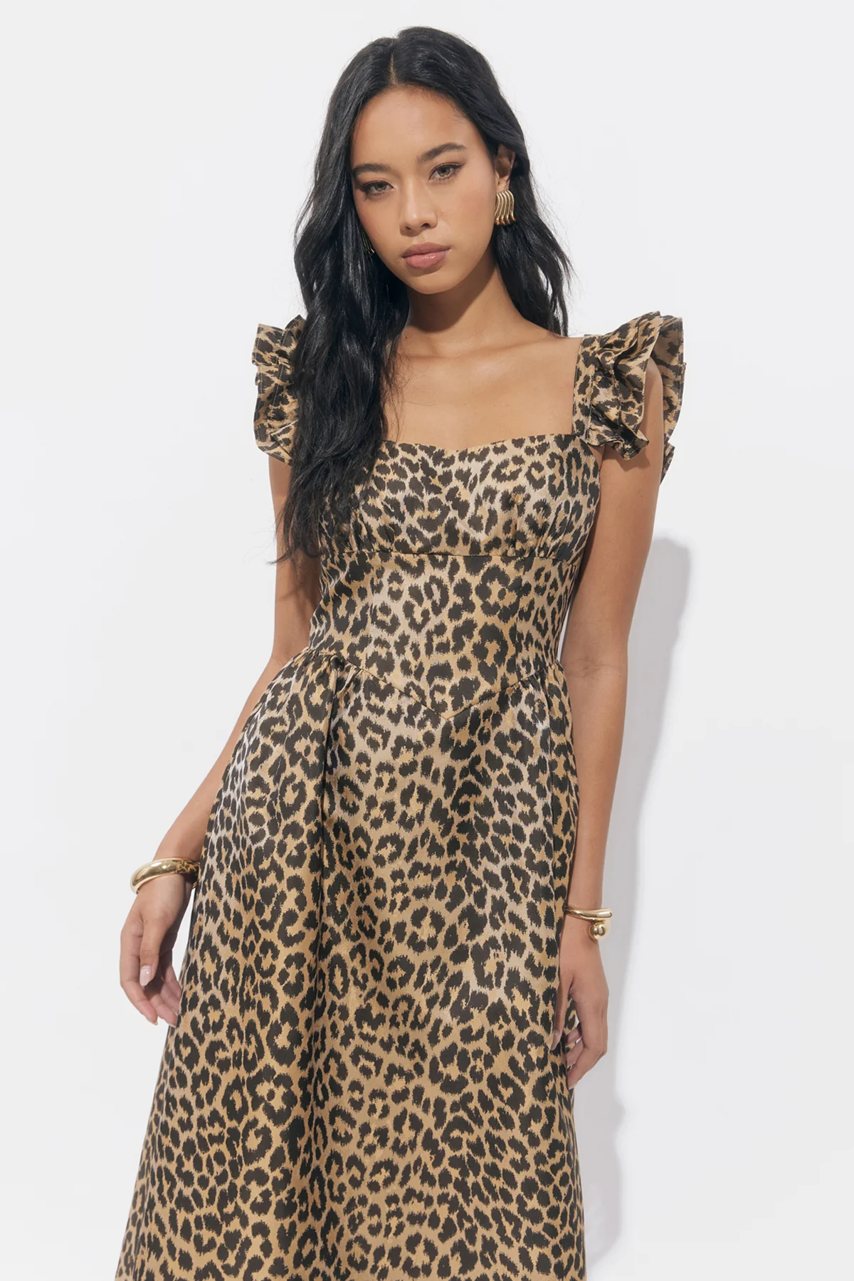 Solene Leopard Gathered Sleeve Midi Dress - Image 4