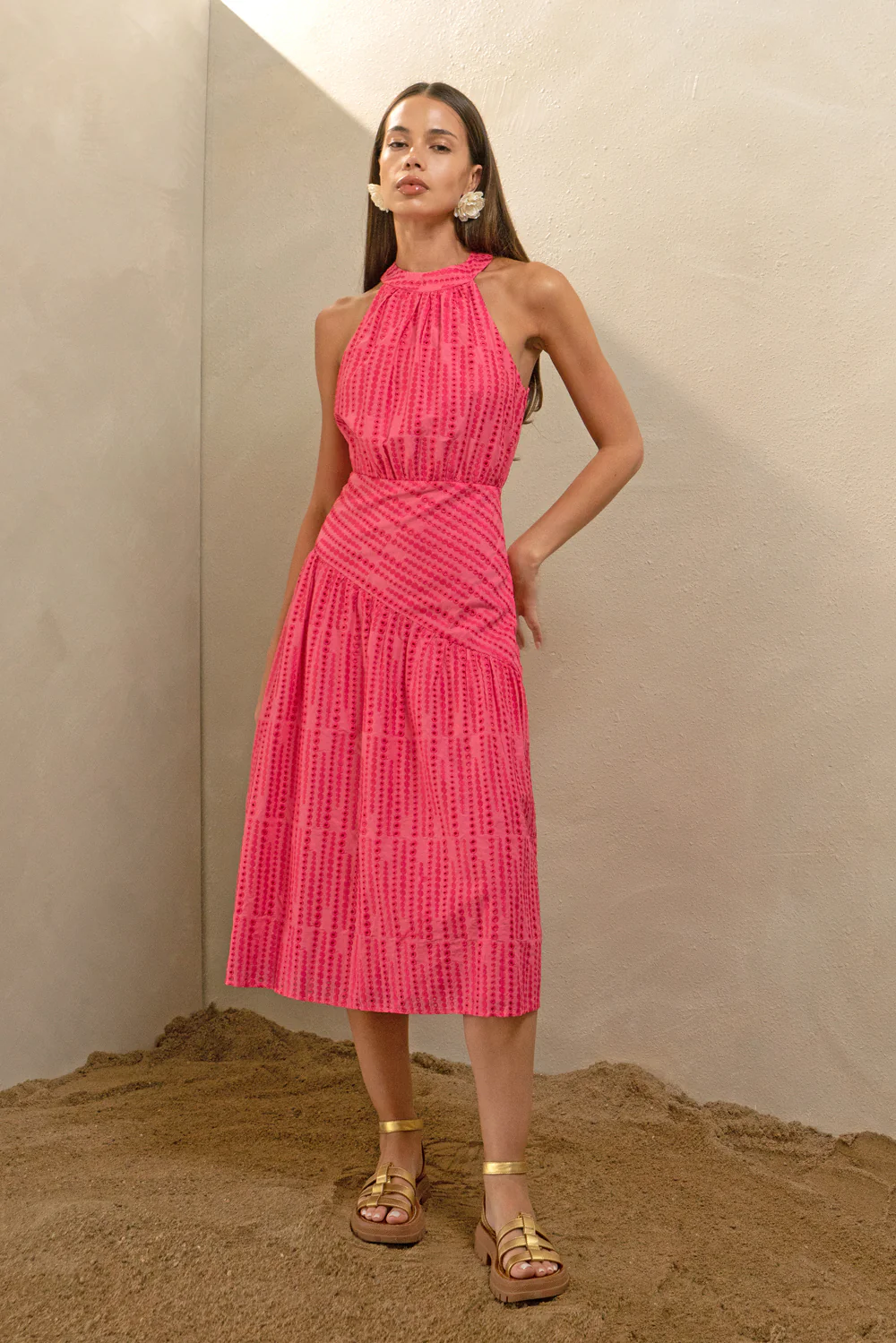 Sophie Cotton Embroidered Halter Midi Dress - Image 4