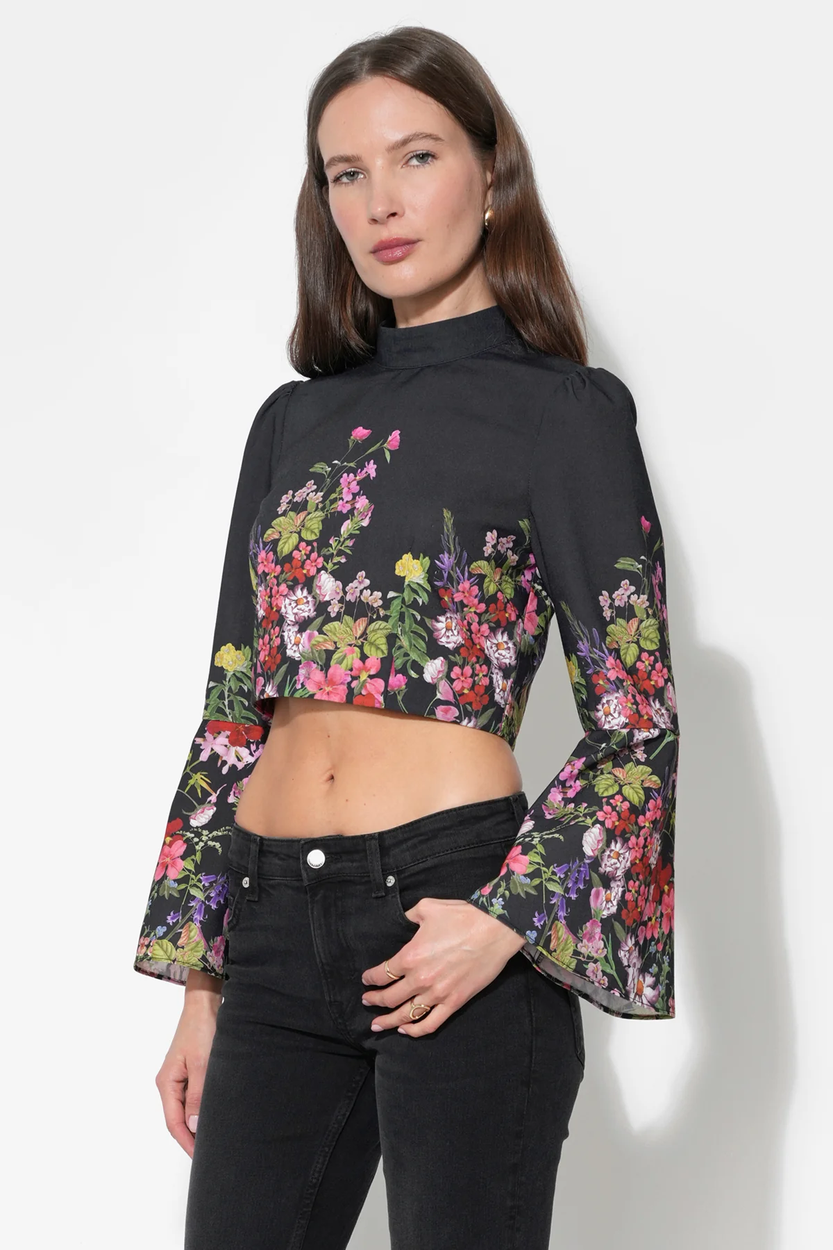 Suzette Bell Sleeve Floral Print Crop Top