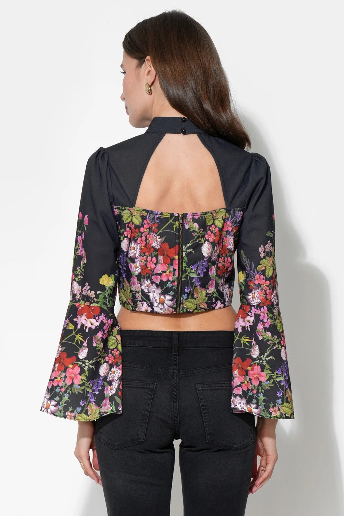 Suzette Bell Sleeve Floral Print Crop Top - Image 2
