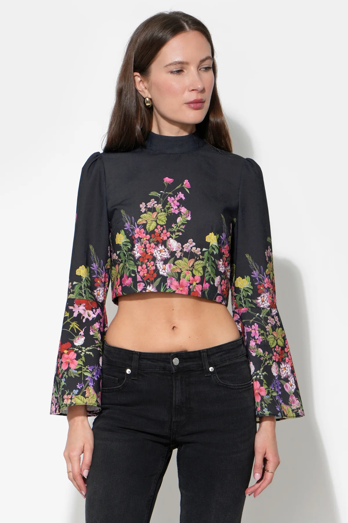 Suzette Bell Sleeve Floral Print Crop Top - Image 3