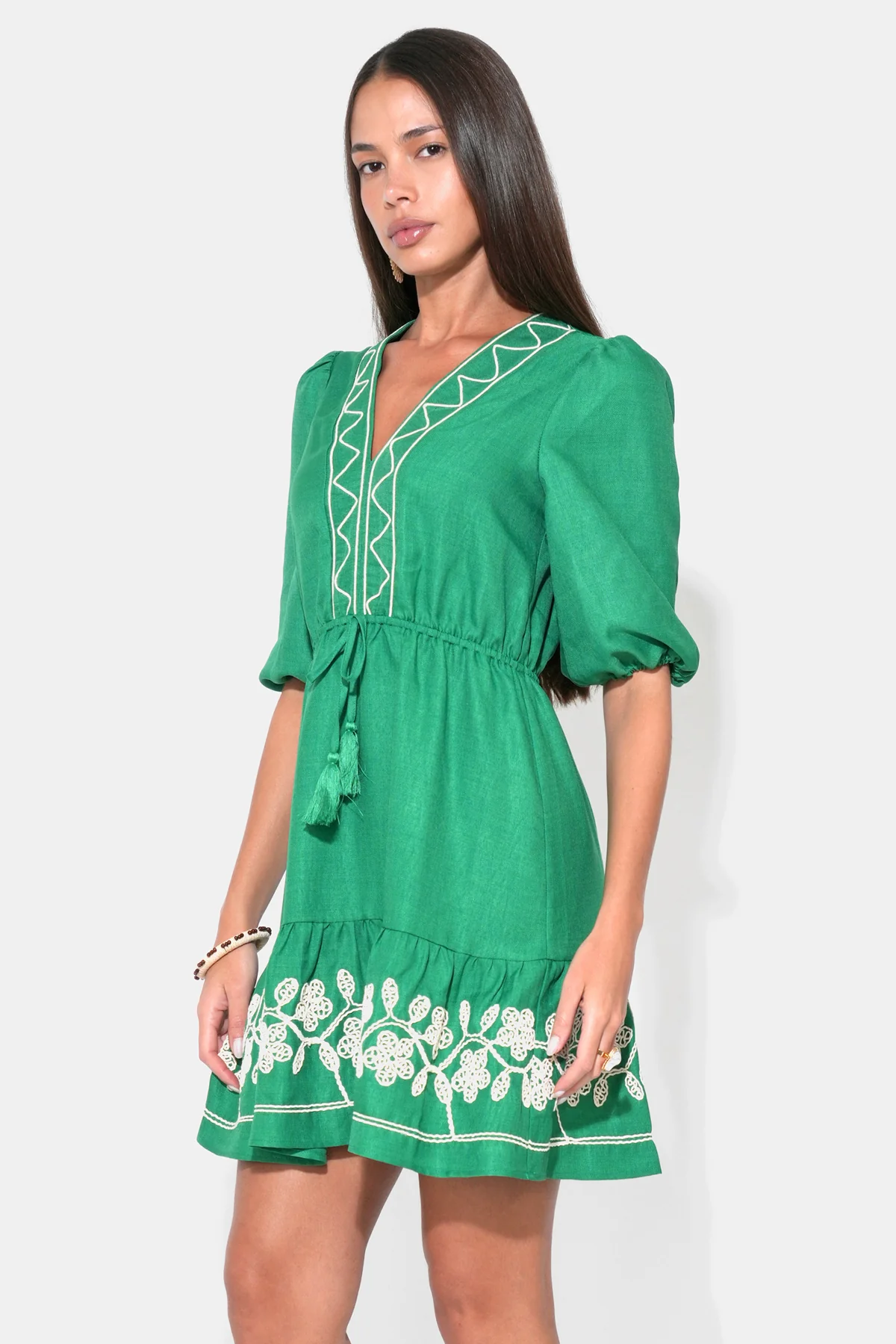Taylor Embroidery Ruffle Hem Mini Dress - Image 3