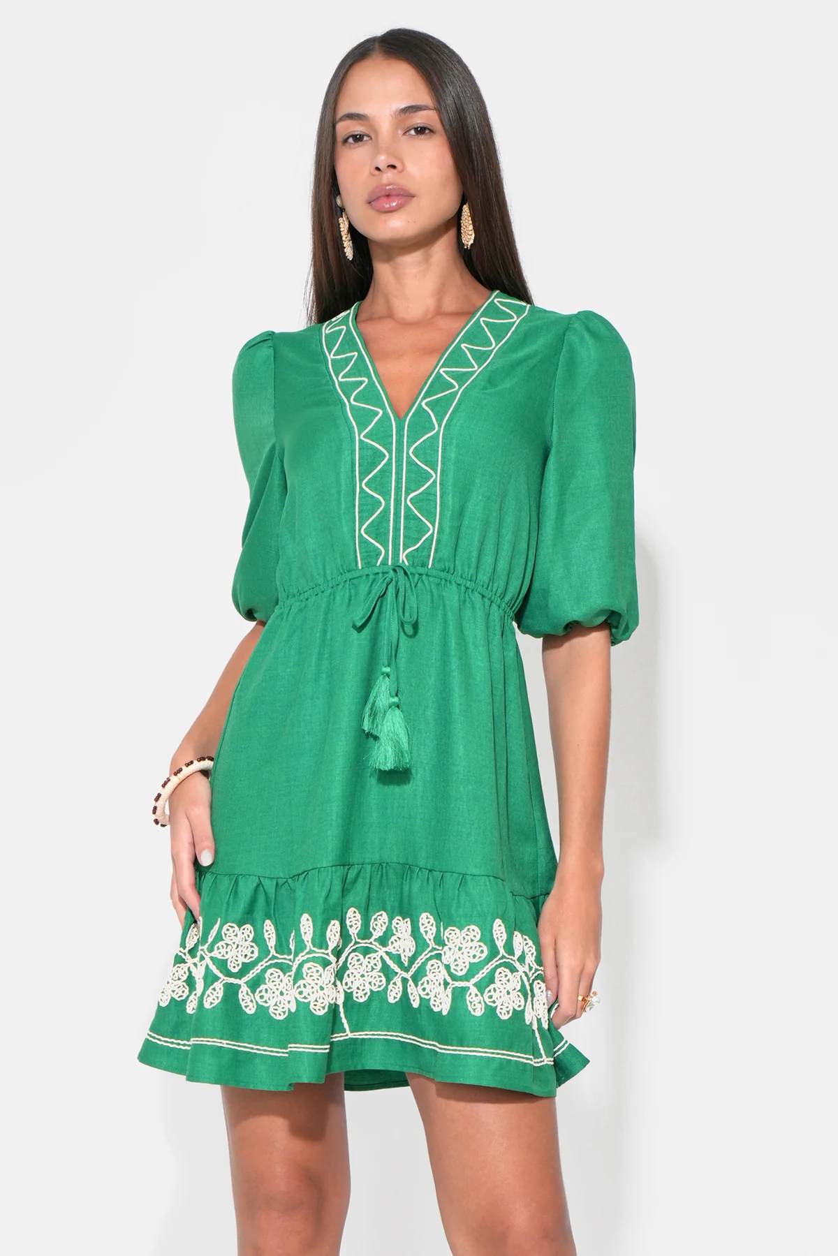 Taylor Embroidery Ruffle Hem Mini Dress - Image 4