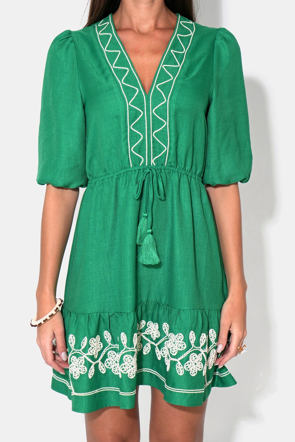 Taylor Embroidery Ruffle Hem Mini Dress - Image 5