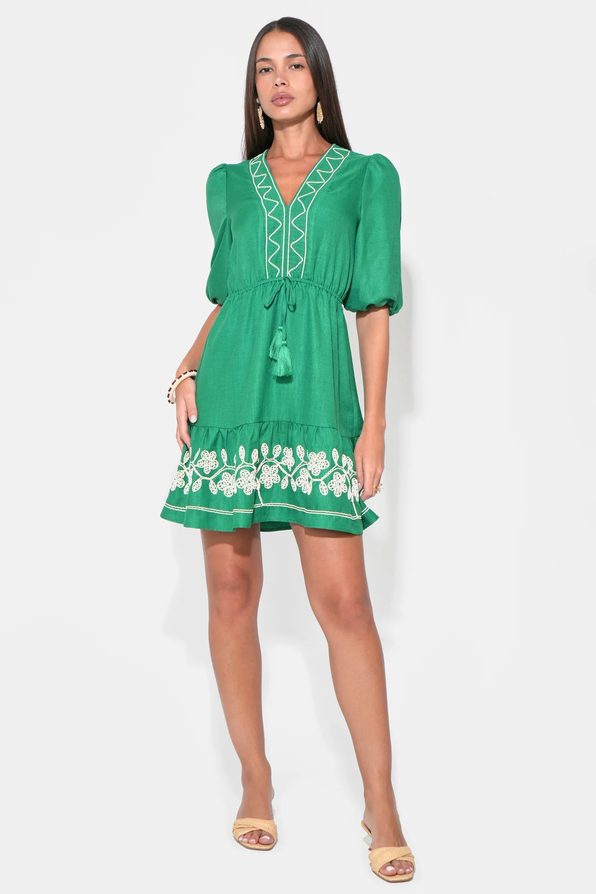 Taylor Embroidery Ruffle Hem Mini Dress - Image 6