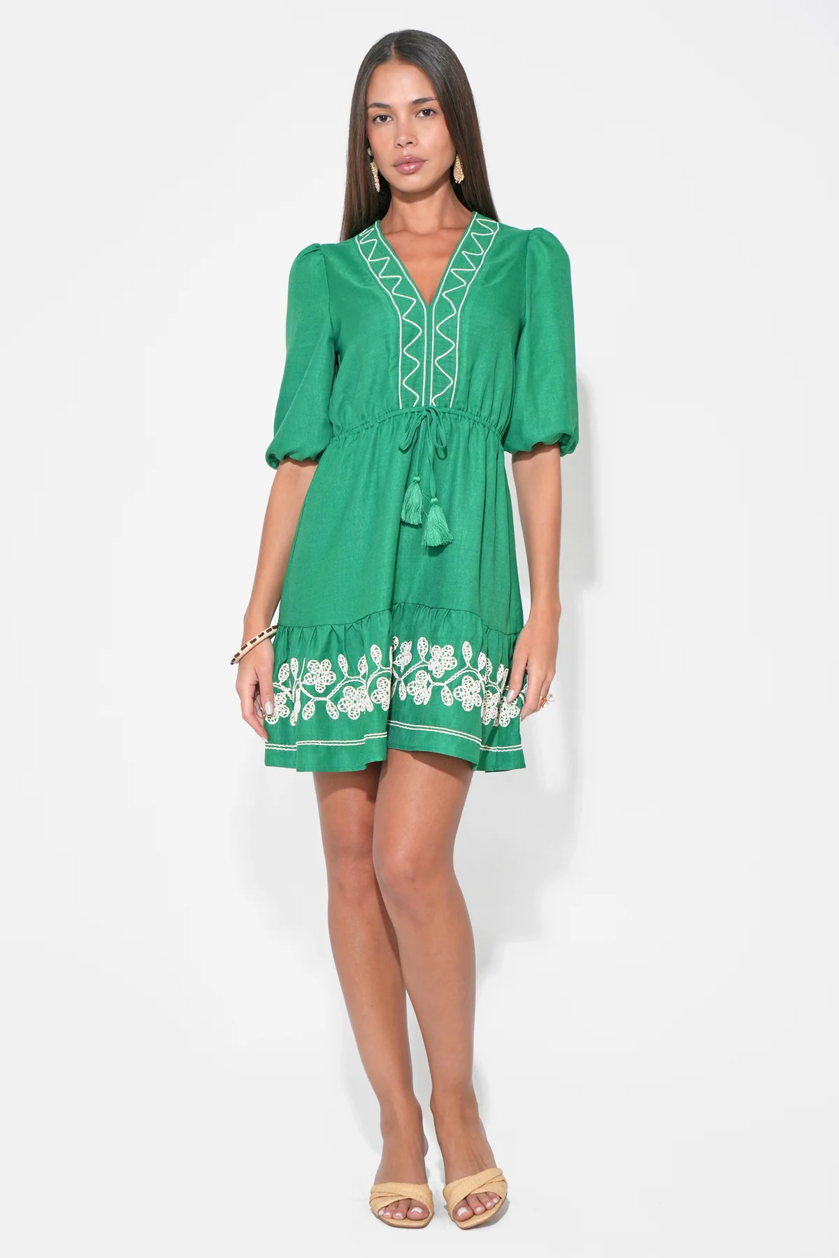 Taylor Embroidery Ruffle Hem Mini Dress - Image 7