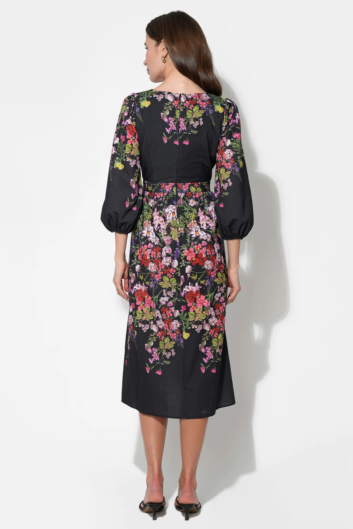 Tessa Bubble Sleeve V-Neck Floral Print Midi Dress - Image 3