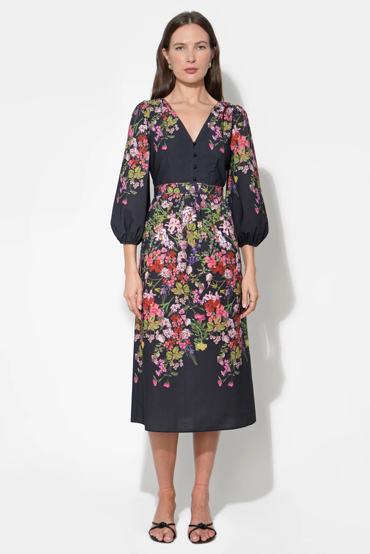 Tessa Bubble Sleeve V-Neck Floral Print Midi Dress - Image 4