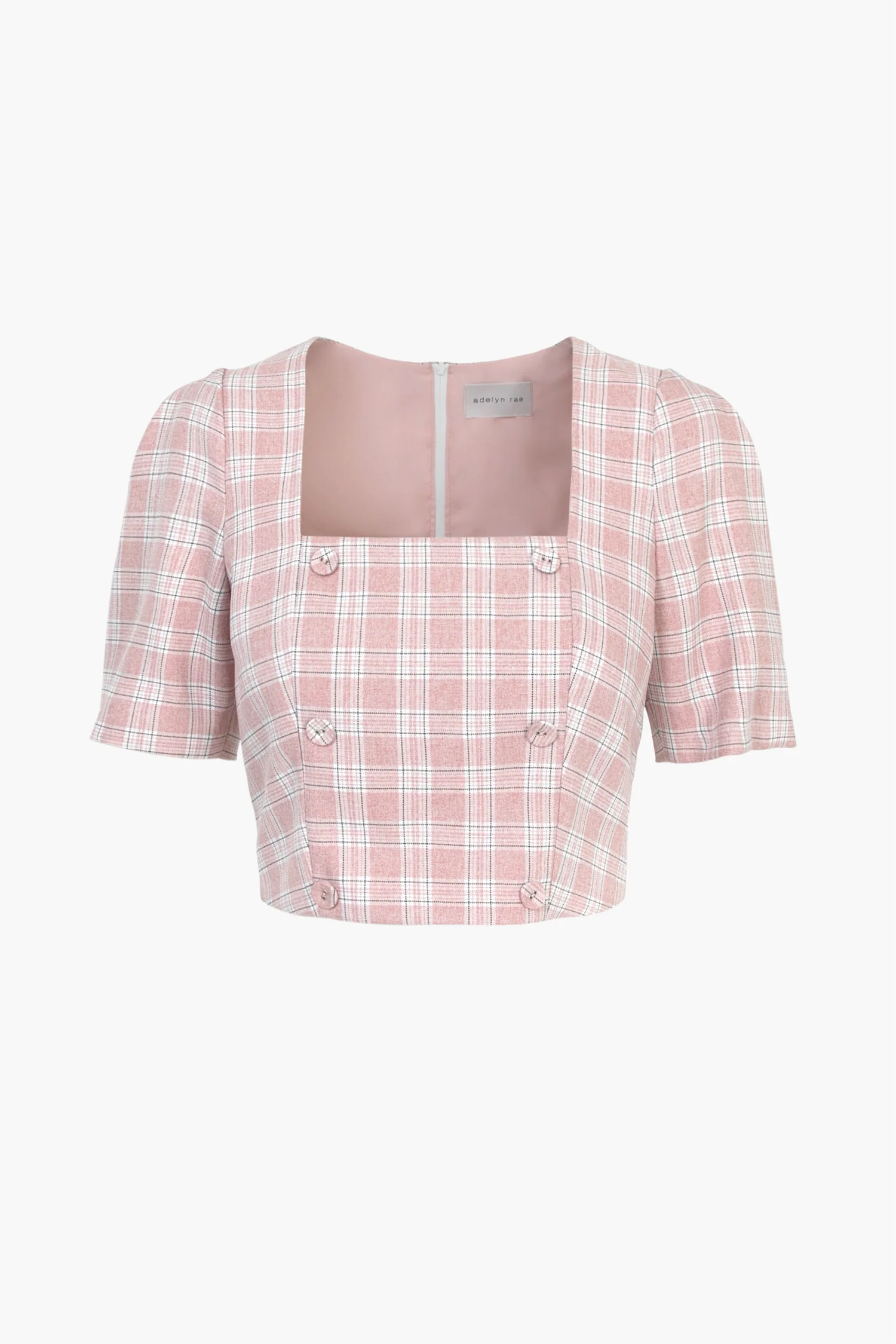 Violet Plaid Double Breasted Crop Top - Image 3