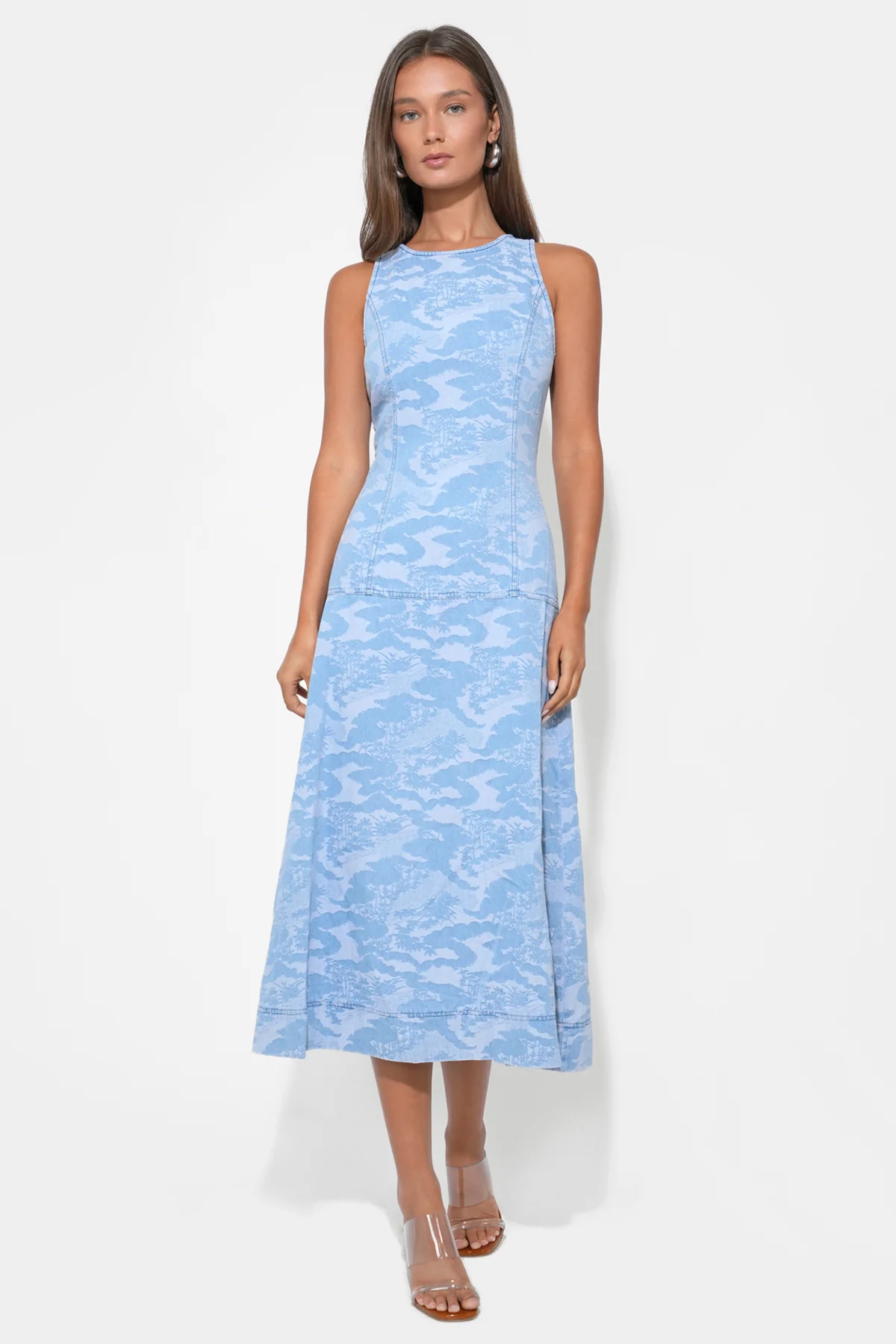 Vivienne Sleeveless Jacquard Denim Midi Dress