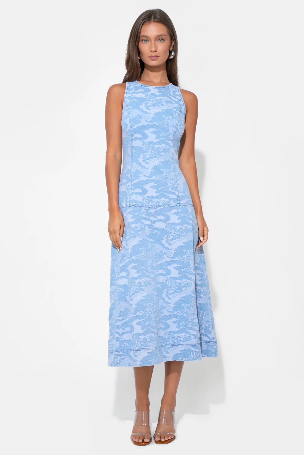Vivienne Sleeveless Jacquard Denim Midi Dress - Image 4