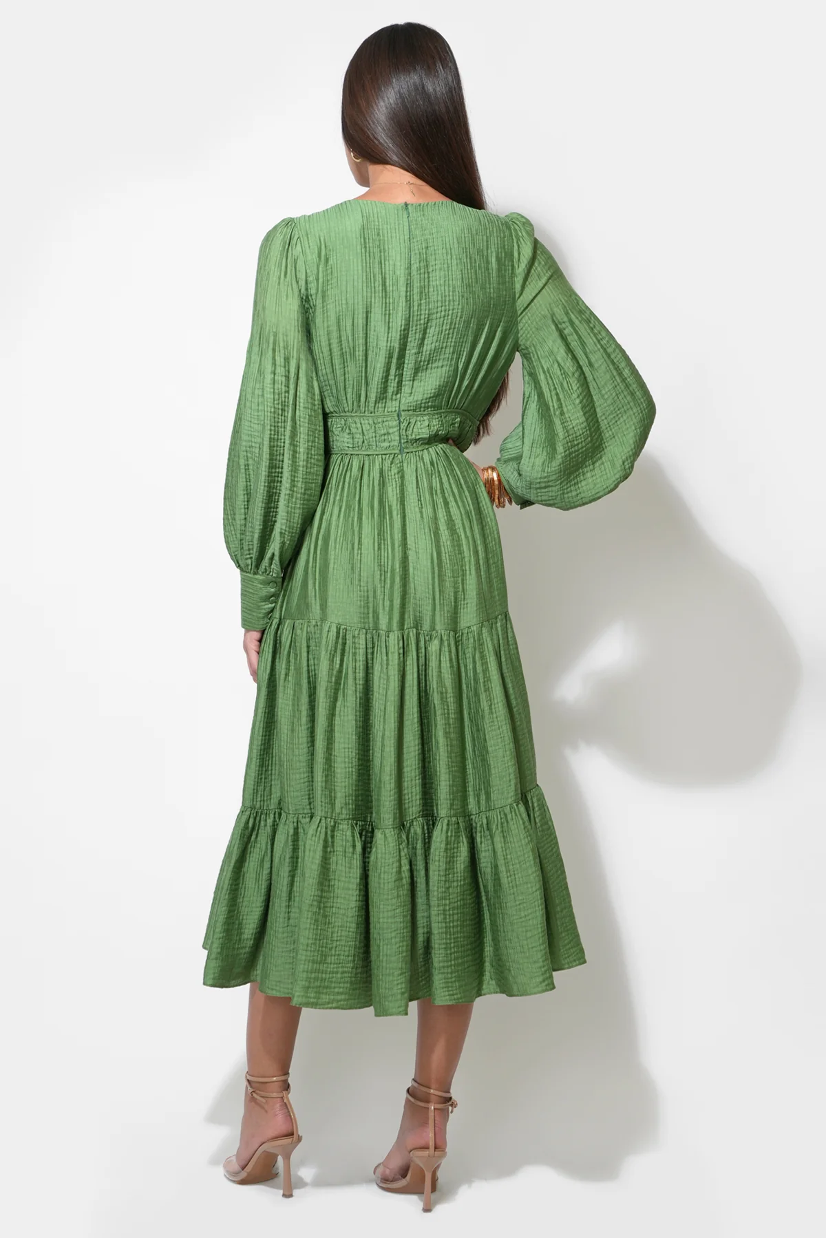 Zinnia Surplice Neck Tiered Midi Dress - Image 2