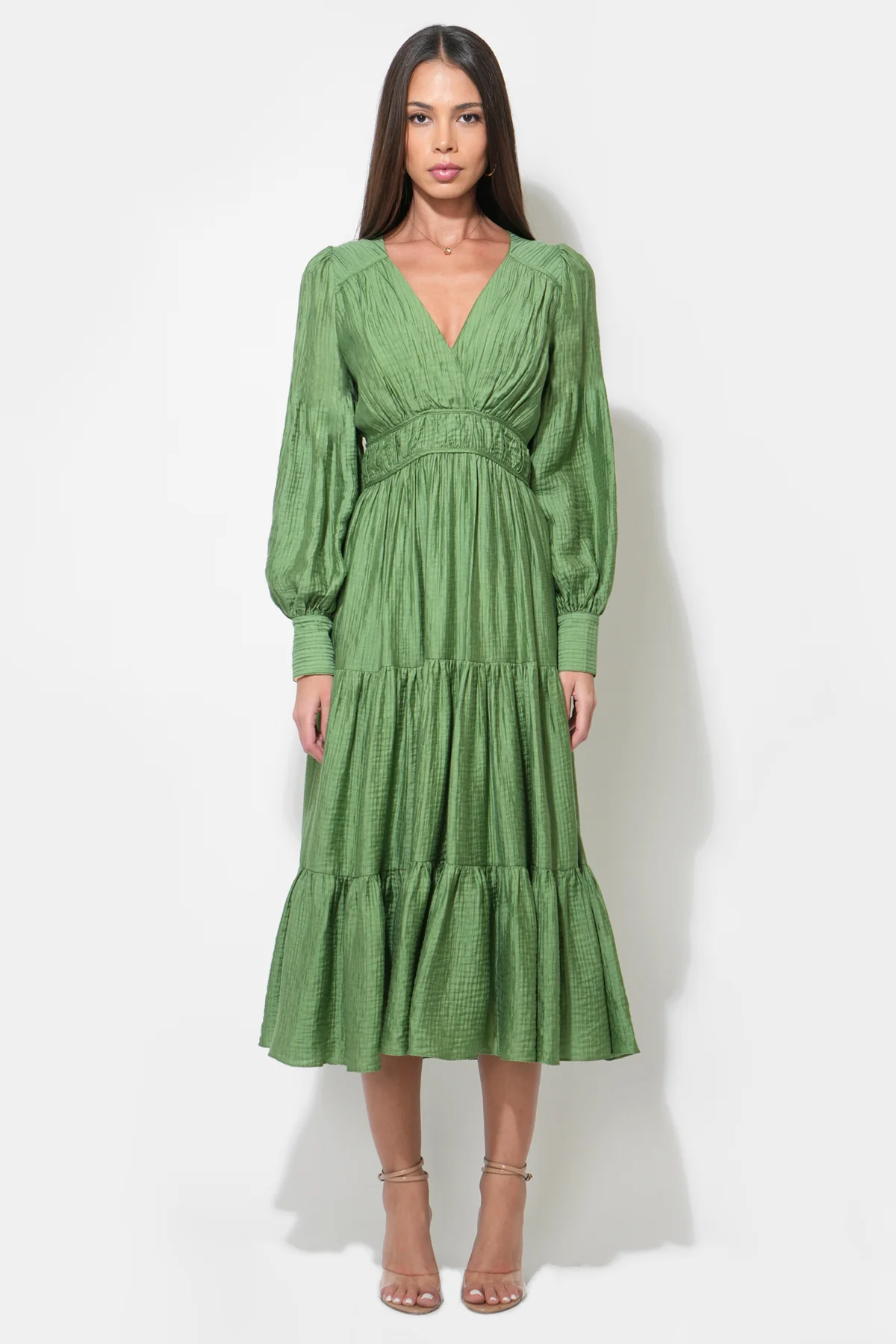 Zinnia Surplice Neck Tiered Midi Dress - Image 3