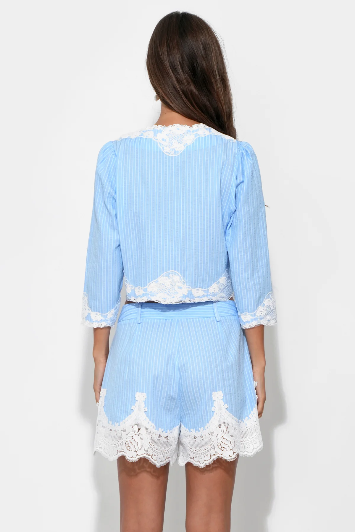 Zoey Button Up Lace Trim Stripe Top - Image 2